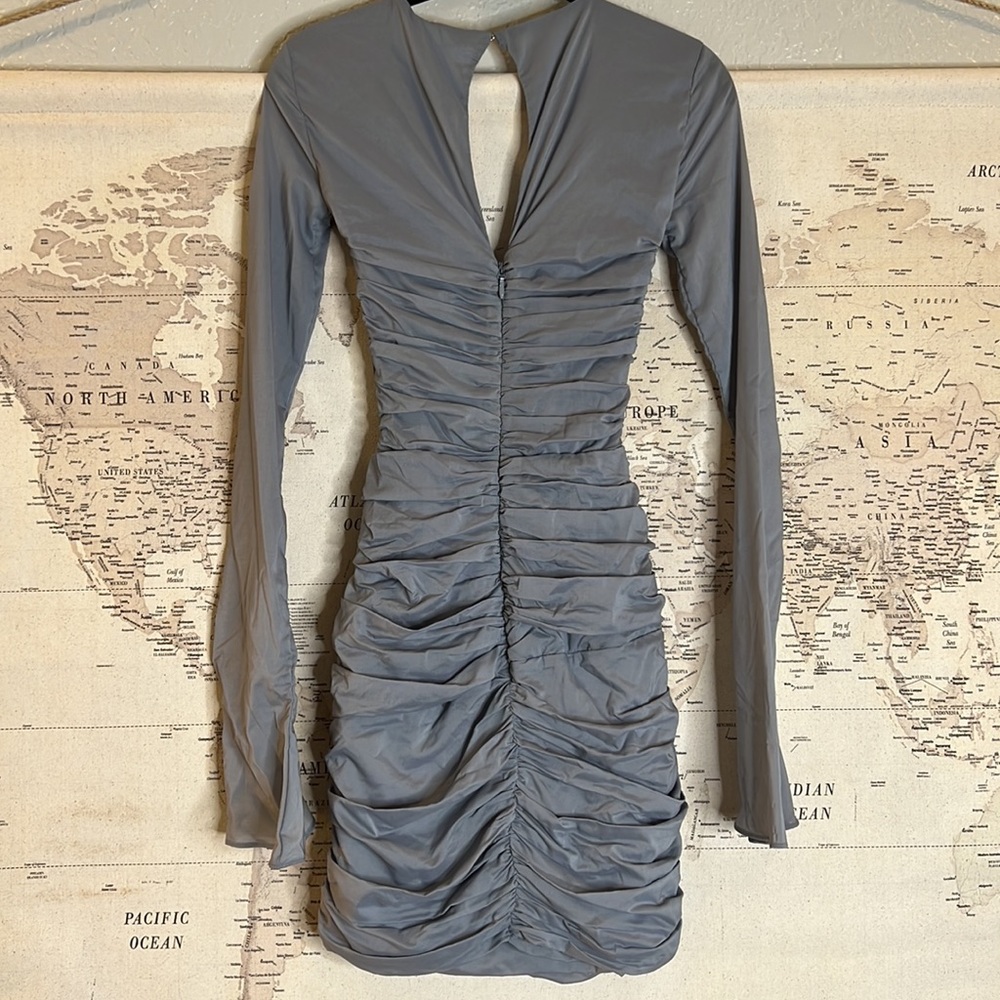 House of CB ‘Camille’ Dove Grey Real Silk Mini Dress NWT - Picture 9 of 10